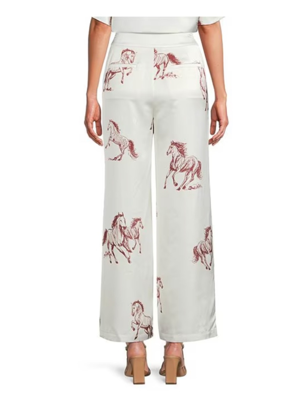 Le' Al.x Xs Horse print satin high waited pleated front wide leg pants Le Alx - Picture 2 of 6